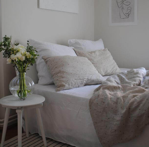 naravna posteljnina lanena ooh noo rjave pikice
